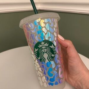 Starbucks Leopard Iridescent Plastic Tumbler with Lid & Straw